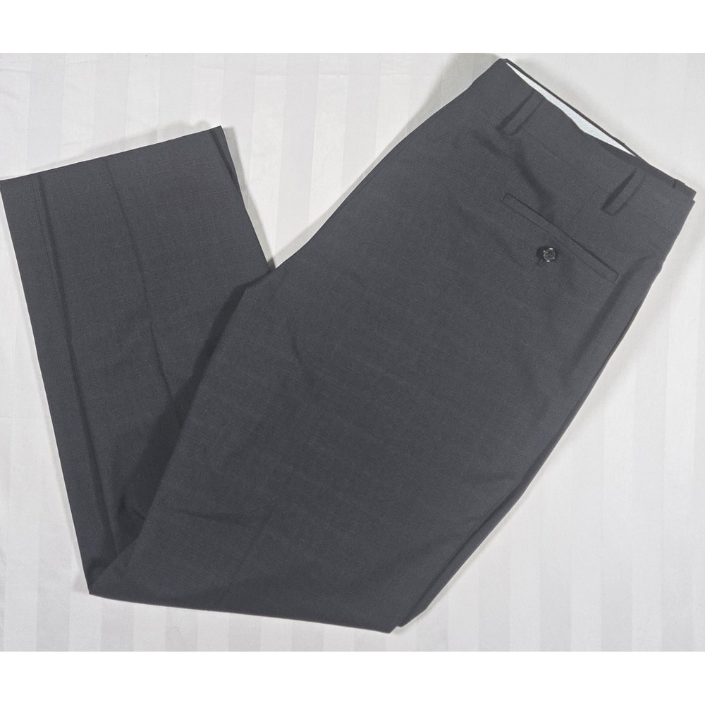 Ralph Lauren Mens 38x30 Dress Pants Charcoal Gray Micro Check Flat Front Stretch